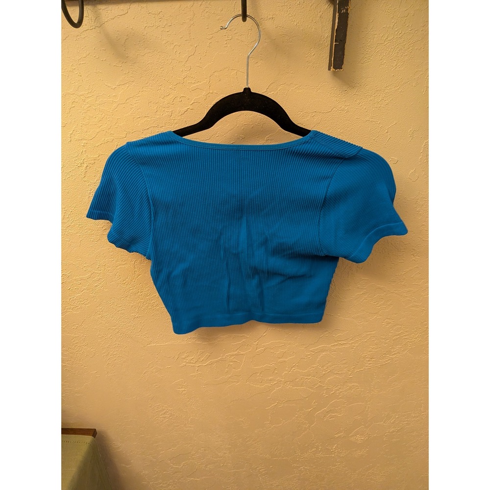 GARAGE Blue Ribbed Knit V Neck Cropped Tank Top Women's M/M Nylon Spandex - Picture 3 of 3